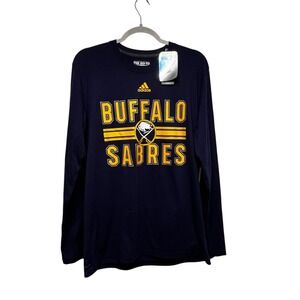 Adidas Buffalo Sabres Long Sleeve Tee Shirt Men's L Blue NHL Authentic Blokecore